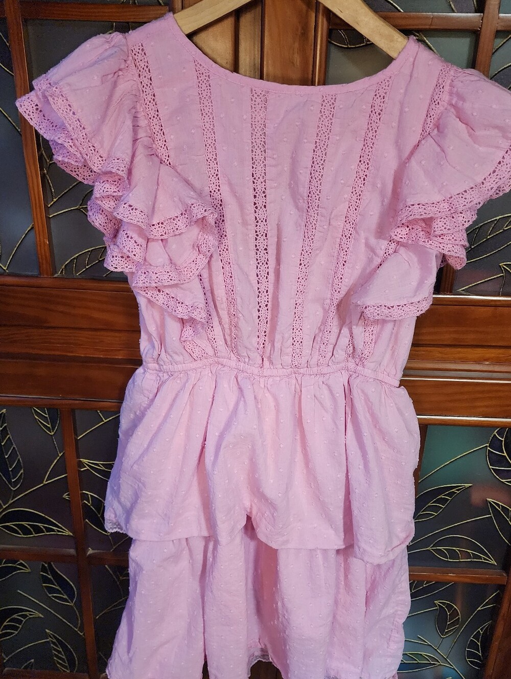 Pink Eyelet Lace Midi Dress